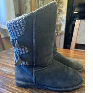Bearpaw Boshie Womens Charcoal Grey Suede Knit Back Buckle Winter Boots‎ Size 9